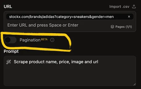 Scrape E-commerce Product Catalogue: Activate Pagination