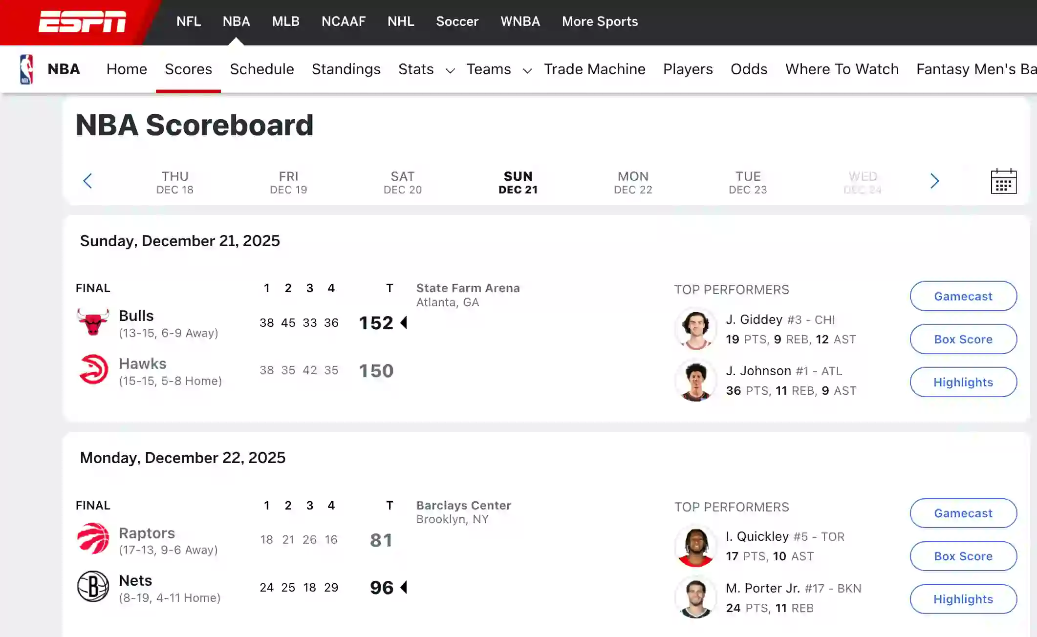 ESPN Scraper NBA Scoreboard