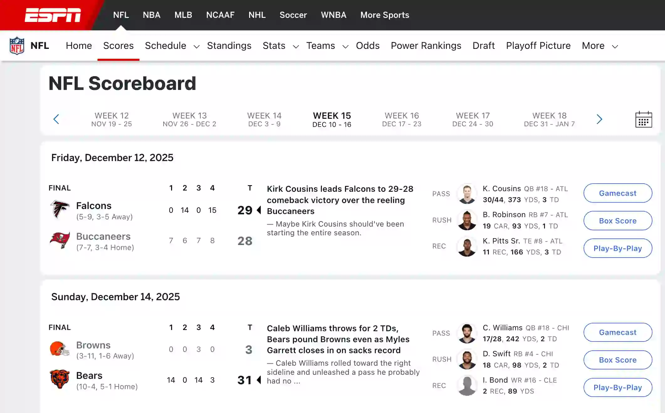 ESPN Scraper NFL Scoreboard